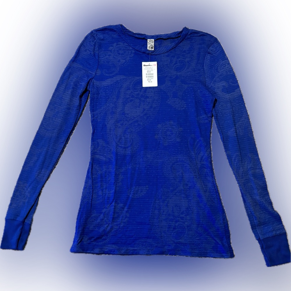 E19 BKE Royal Blue Long-Sleeve Women's Burnout Top, Size M